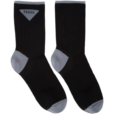 Shop Prada Black Triangle Logo Socks In F0002 Nero