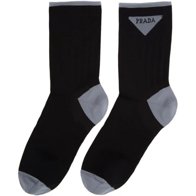 Shop Prada Black Triangle Logo Socks In F0002 Nero
