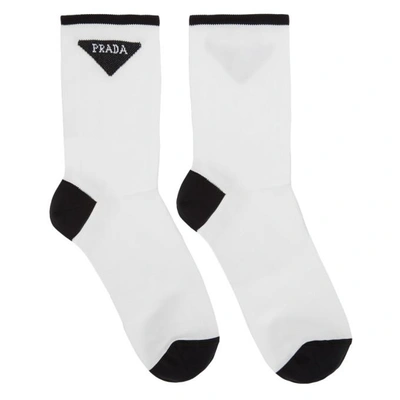 Shop Prada White Triangle Logo Socks In F0009 Bianc