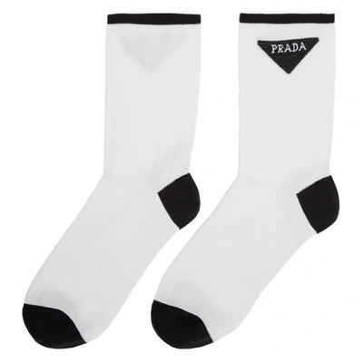 Shop Prada White Triangle Logo Socks In F0009 Bianc