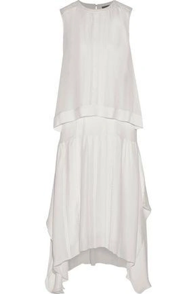 Shop Belstaff Ama Layered Pintucked Silk Midi Dress In Ivory