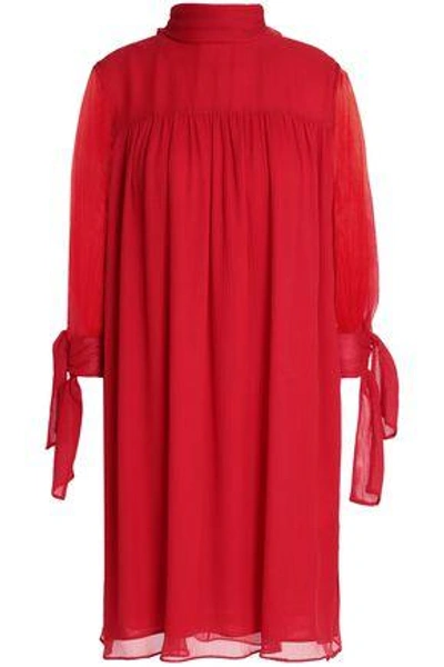 Shop Alexander Mcqueen Woman Gathered Silk-georgette Dress Red