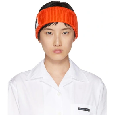 Shop Prada Orange Wool Logo Headband In F0049 Orang