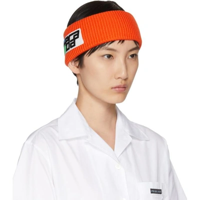 Shop Prada Orange Wool Logo Headband In F0049 Orang