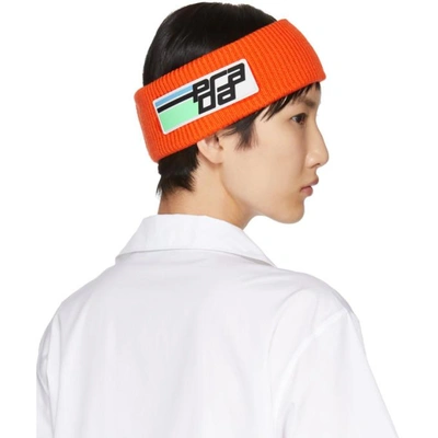 Shop Prada Orange Wool Logo Headband In F0049 Orang