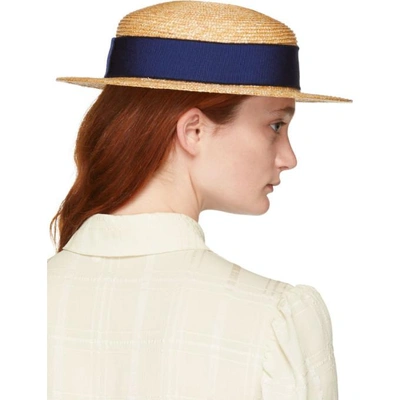 Shop Maison Michel Tan Straw Rod Hat In Natural Blu