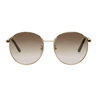 Shop Gucci Gold And Brown Round Vintage Web Sunglasses In 003 Gold