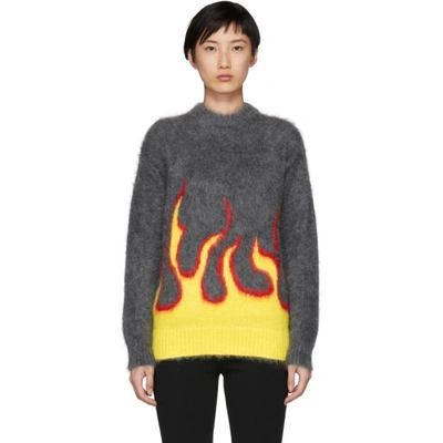Shop Prada Grey Mohair Flame Crewneck Sweater In F0377 Grey