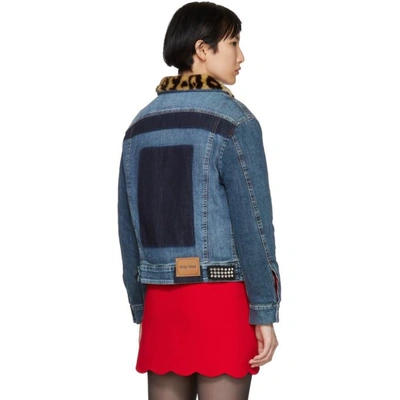 Shop Miu Miu Blue Leopard Denim Jacket In F0008 Blue