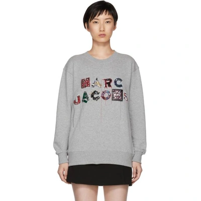 Shop Marc Jacobs Grey Lux Embellished Sweatshirt In 032 Grey