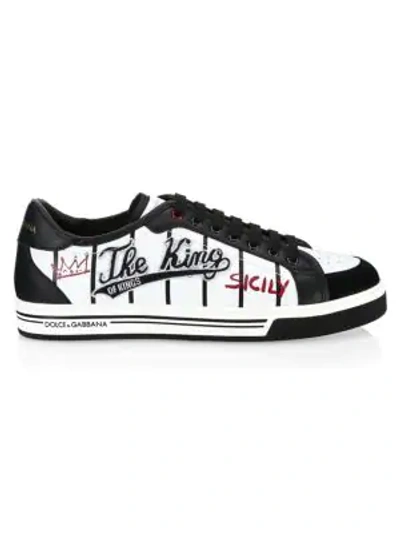 Shop Dolce & Gabbana Graffiti Leather Low-top Sneakers In Black White