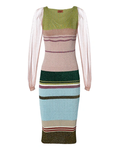 Shop Missoni Sheer Sleeve Striped Lurex Dress