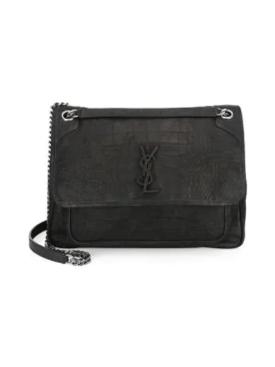 Shop Saint Laurent Crocodile Leather Shoulder Bag In Black