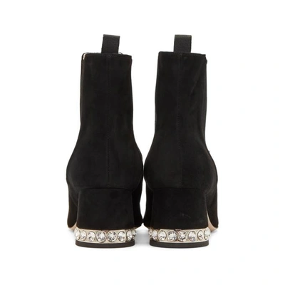 Shop Miu Miu Black Suede Crystal Ankle Boots
