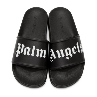Shop Palm Angels Black Logo Pool Slides In 1001 Blk/wh