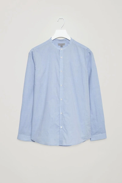 Shop Cos Collarless Cotton Shirt In Blue
