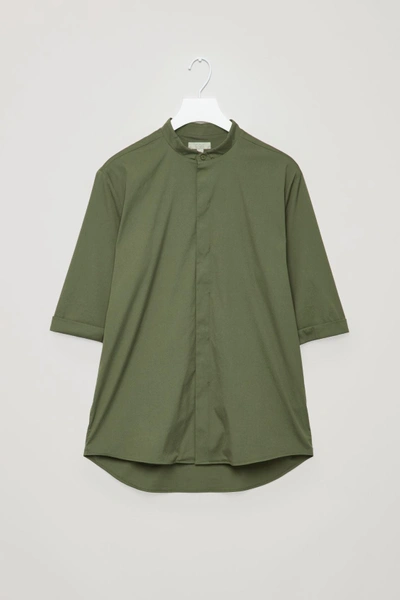 Shop Cos 3/4-sleeved Grandad Shirt In Green