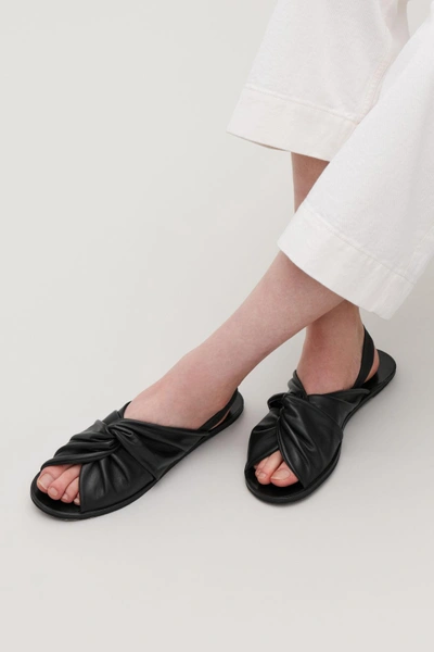 Shop Cos Knotted Leather Sandals In Black