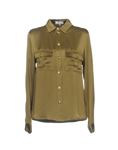 Shop Ganni Solid Color Shirts & Blouses In Military Green