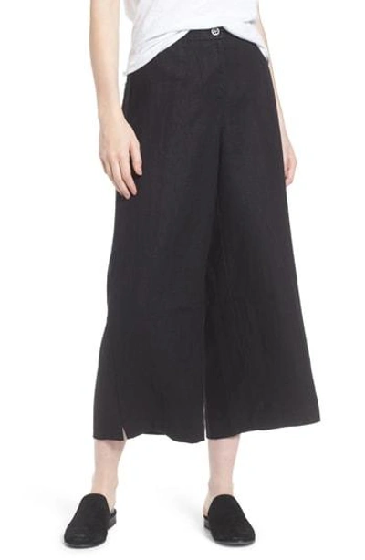 Eileen Fisher Wide Leg Organic Linen Pants In Black | ModeSens
