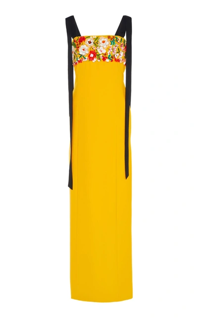 Shop Carolina Herrera Embroidered Column Gown In Yellow