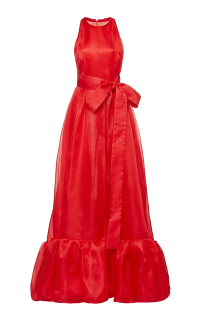 Shop Carolina Herrera Halter Gown With Ruffle Hem In Red