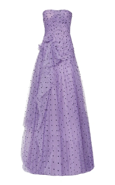 Shop Carolina Herrera Strapless Tulle Gown In Purple