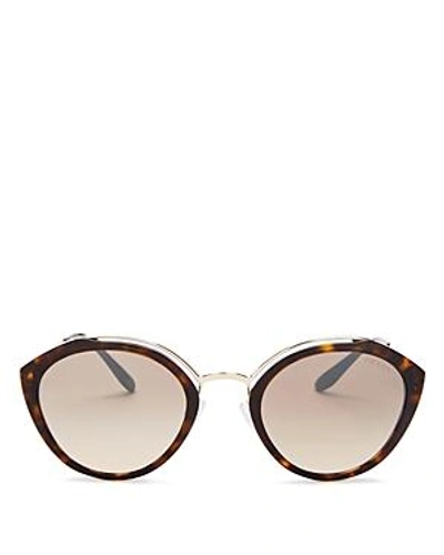 Shop Prada Women's Temple Evolution Mirrored Round Sunglasses, 53mm In Havana/gray