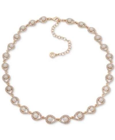Shop Anne Klein Gold-tone Pave & Imitation Pearl Collar Necklace, 16" + 3" Extender