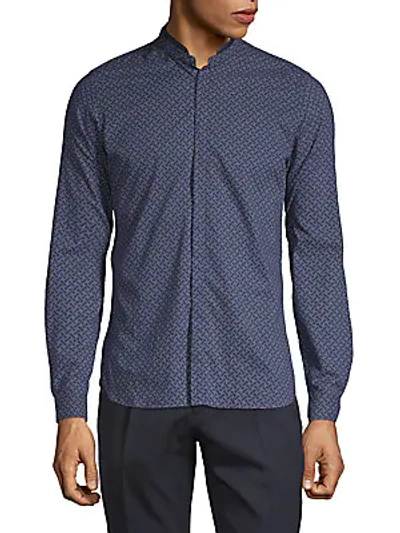Shop The Kooples Printed Long-sleeve Button-down Shirt In Light Blue