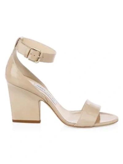 Shop Jimmy Choo Edina Patent Leather Ankle-strap Sandals In Nude