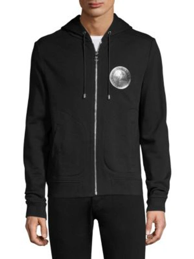 Shop Versace Emblem Hooded Sweatshirt In Black