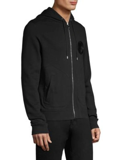 Shop Versace Emblem Hooded Sweatshirt In Black
