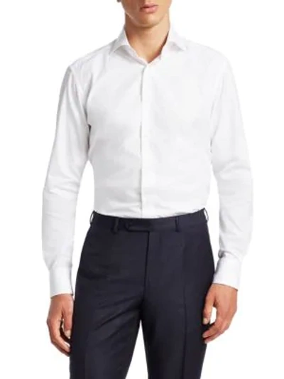 Shop Ermenegildo Zegna Men's Slim-fit Textured Cotton Dress Shirt In White Stripe