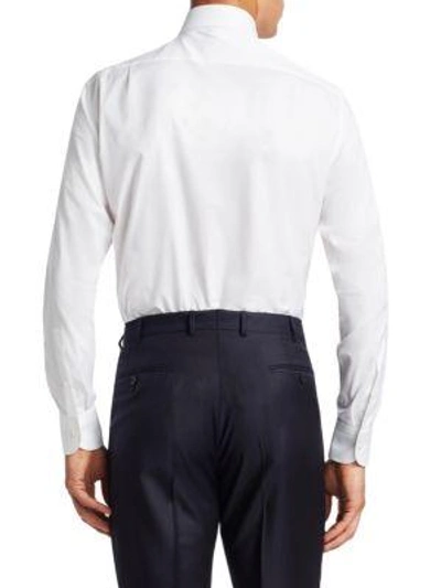 Shop Ermenegildo Zegna Men's Slim-fit Textured Cotton Dress Shirt In White Stripe