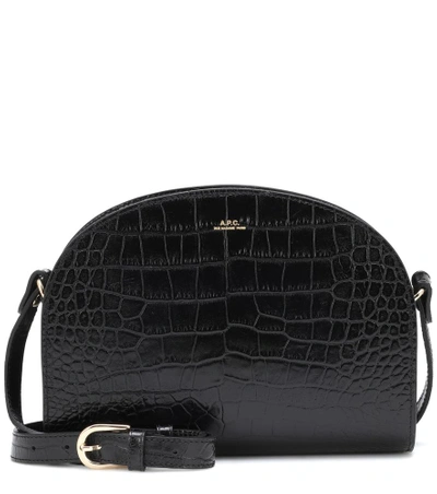 Shop A.p.c. Demi-lune Leather Shoulder Bag In Black