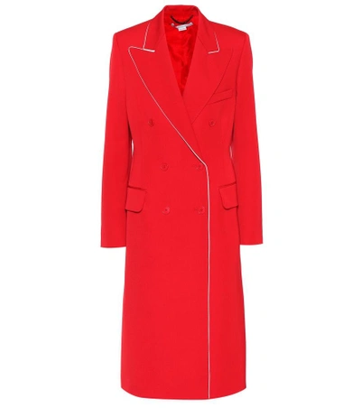 Shop Stella Mccartney Contrast-piped Wool Coat In Red