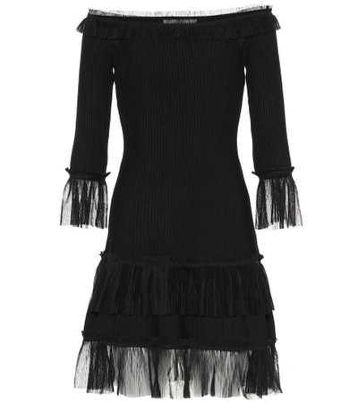 Shop Jonathan Simkhai Ruffled Off-the-shoulder Dress In Black