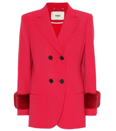 Shop Fendi Wool-blend Fur Trim Jacket In Pink