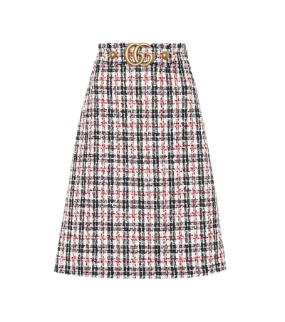 Shop Gucci Plaid Cotton-blend Tweed Skirt In Multicoloured