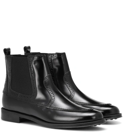 Shop Tod's Leather Ankle Boots In Black