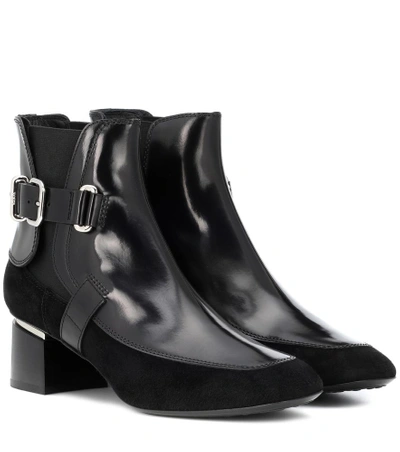 Shop Tod's Leather And Suede Ankle Boots In Black