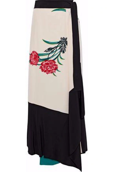 Shop Diane Von Furstenberg Woman Floral-print Silk Midi Wrap Skirt Ecru