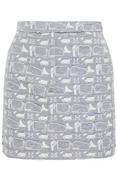 Shop Thom Browne Woman Bouclé-jacquard Mini Skirt Gray