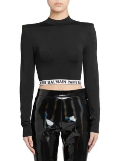 Shop Balmain Back Zipper Cropped Top In Black White