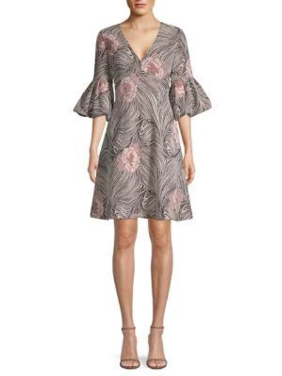 Shop Aidan Mattox Printed Three-quarter Sleeve Dress In Blush