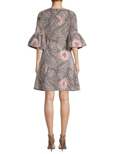 Shop Aidan Mattox Printed Three-quarter Sleeve Dress In Blush