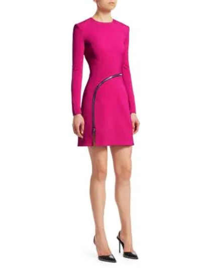 Shop Alexander Wang Long-sleeve Curve Zipper A-line Dress In Fuchsia