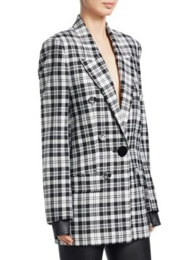 Shop Alexander Wang Plaid Double-breasted Blazer In Black White