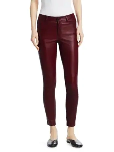 Shop Theory Bristol Leather Five-pocket Pants In Deep Mulberry